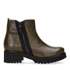Green leather ankle boots